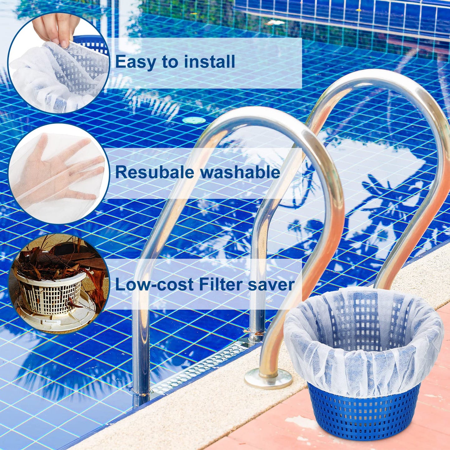 Janmercy 200 Pcs Pool Skimmer Socks Fine Mesh Basket Strainer Screen Liners Savers Clean Debris and Leaves for Inground and Above Ground Pool Filters Baskets Skimmers(White)
