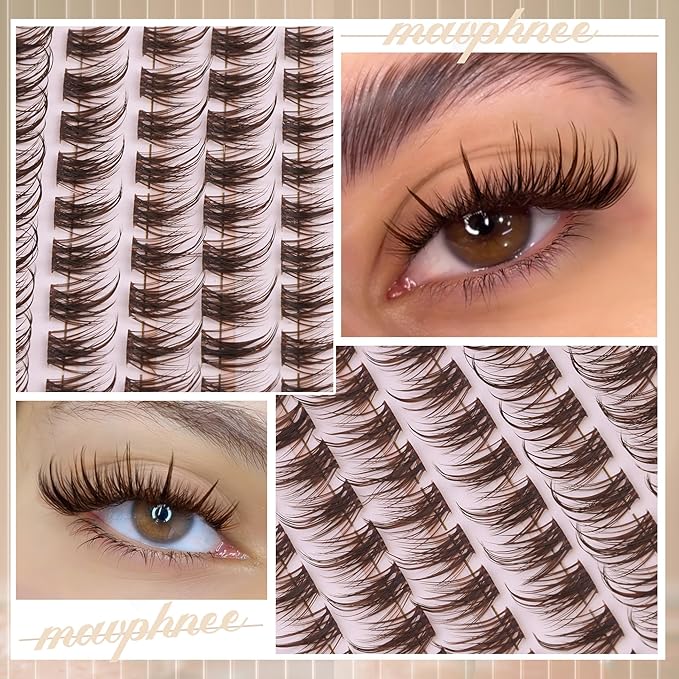 Brown Lash Clutsers Kit Wispy Eyelash Clusters Natural Lashes Extension Kit Dark Brown Individual Eyelashes with Lash Bond and Seal Kit 8-16MM DIY Lash Kit 120 Pcs Cluster Eyelash Extensions Kit