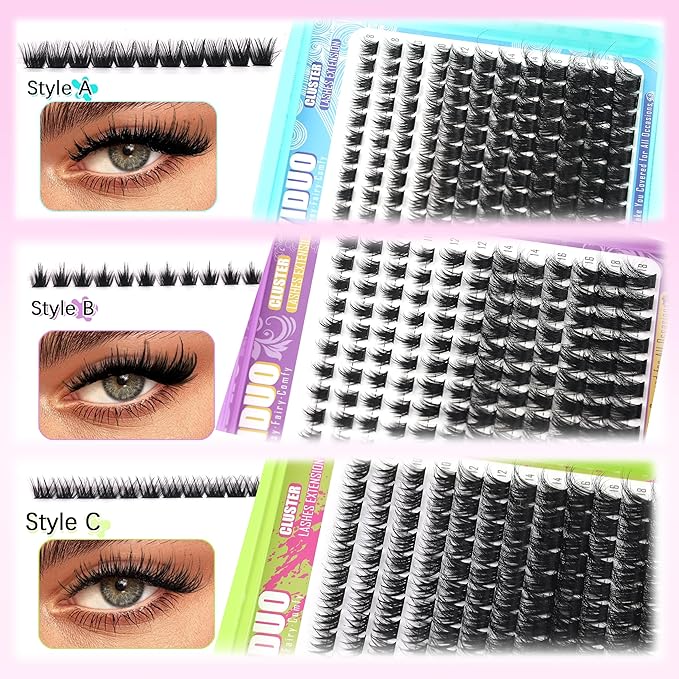 YIDUO 3 Styles Lash Clusters Kit Bulk Packs with 2×Bond&Seal Volume/Manga/ultra/Dramatic Eyelash Extensions 8-18mm lashes Clusters Kit Wispy Individual Fake Eyelashes Kit DIY at Home Easily