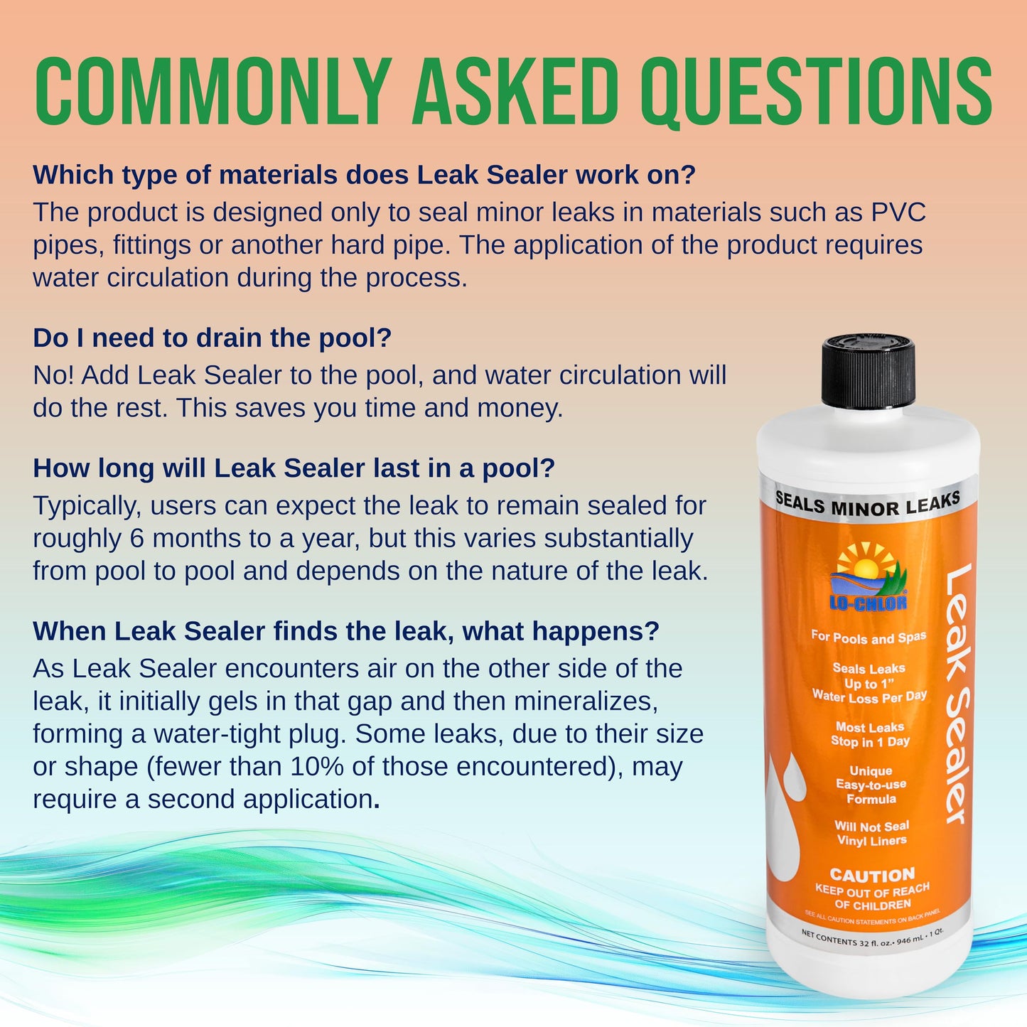 Lo-Chlor Leak Sealer - No Need to Drain Pool Water, Easily Fix a Leak Pool Leak Sealer - Hot Tub Leak Sealer Works in 24 Hours to Fix a Leak Spa and Hot Tub, Fast Acting Pool Leak Repair (32oz)
