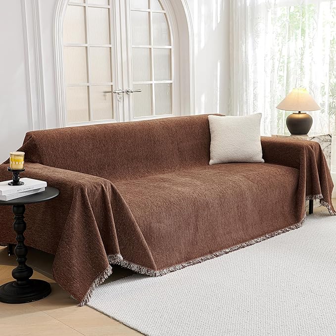 MYSKY HOME Oversized Couch Cover for 3 Cushion L Shaped & Sectional Sofa, Pet Friendly Non Slip Furniture Protector, 91"x150", Chocolate