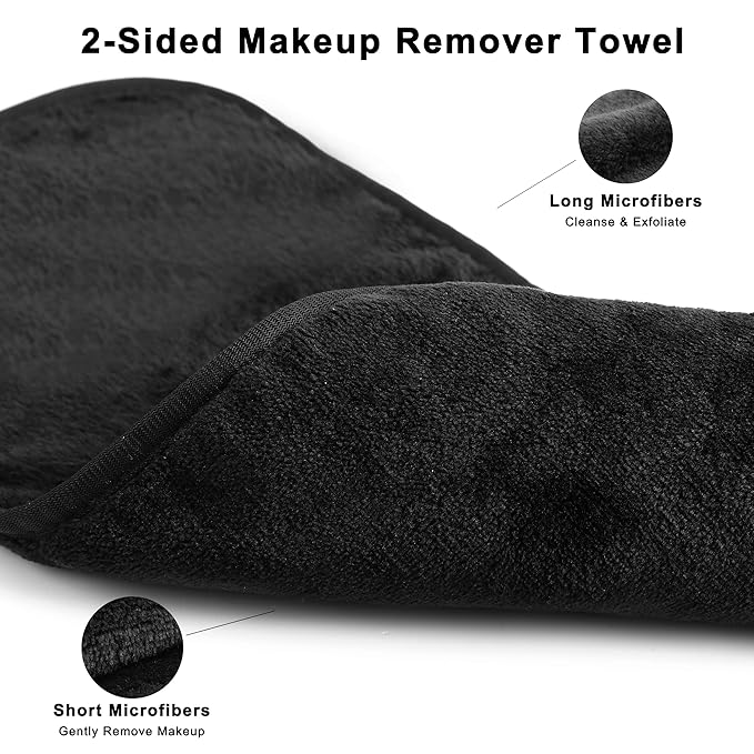 Real Perfection Spa Headband for Washing Face, Skincare Headband Wristband Set for Women, Reusable Machine-Washable Makeup Remover Towel Cloth, 1oz Small Spray Bottle with Travel Makeup Bag - Black