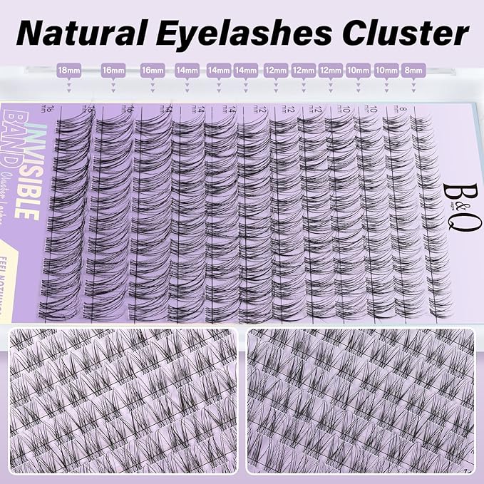 B&Q Flora Lash Clusters Invisible Band False Eyelashes Clusters Natural Cluster Eyelash Extensions Comfortable Individual Lashes Extension DIY Soft Eyelash Clusters （Flora-MIX8-18mm）