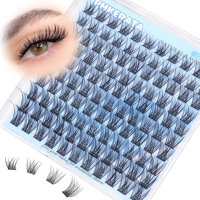 PHKERATA Natural Eyelash Clusters Wispy Lashes Clusters C Curvature 110 pcs Cluster Eyelash Extensions DIY 3D Individual Lashes with Soft Lash Band, 10-16 mm Mix