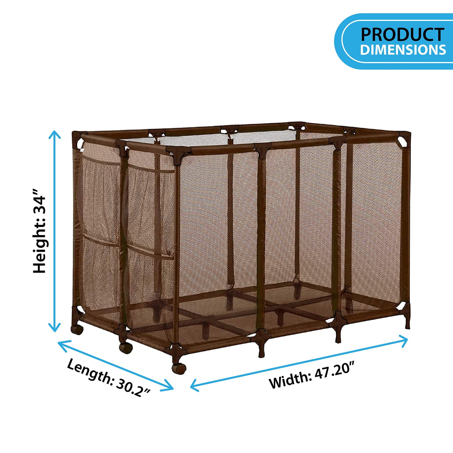 Essentially Yours Pool Noodles Holder, Toys, Floats, Balls and Floats Equipment Mesh Rolling Storage Organizer Bin, XXL, Brown Style 455119