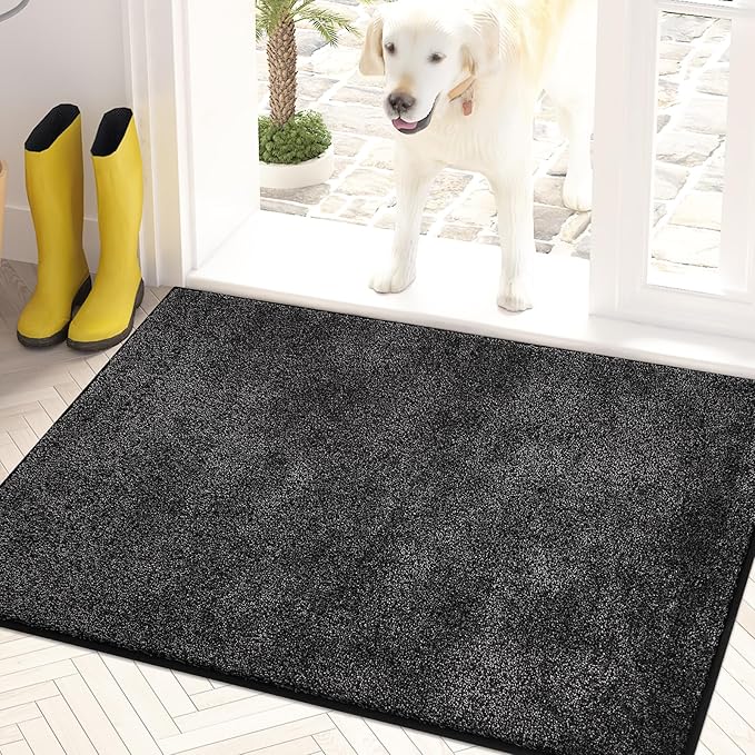 PURRUGS Dirt Trapping Door Mat 24" x 35.5", Non-Slip Machine Washable Entryway Rug, Dog Doormat, Indoor Front Door Mat, Super Absorbent Entry Rug for Muddy Shoes & Paws, Charcoal