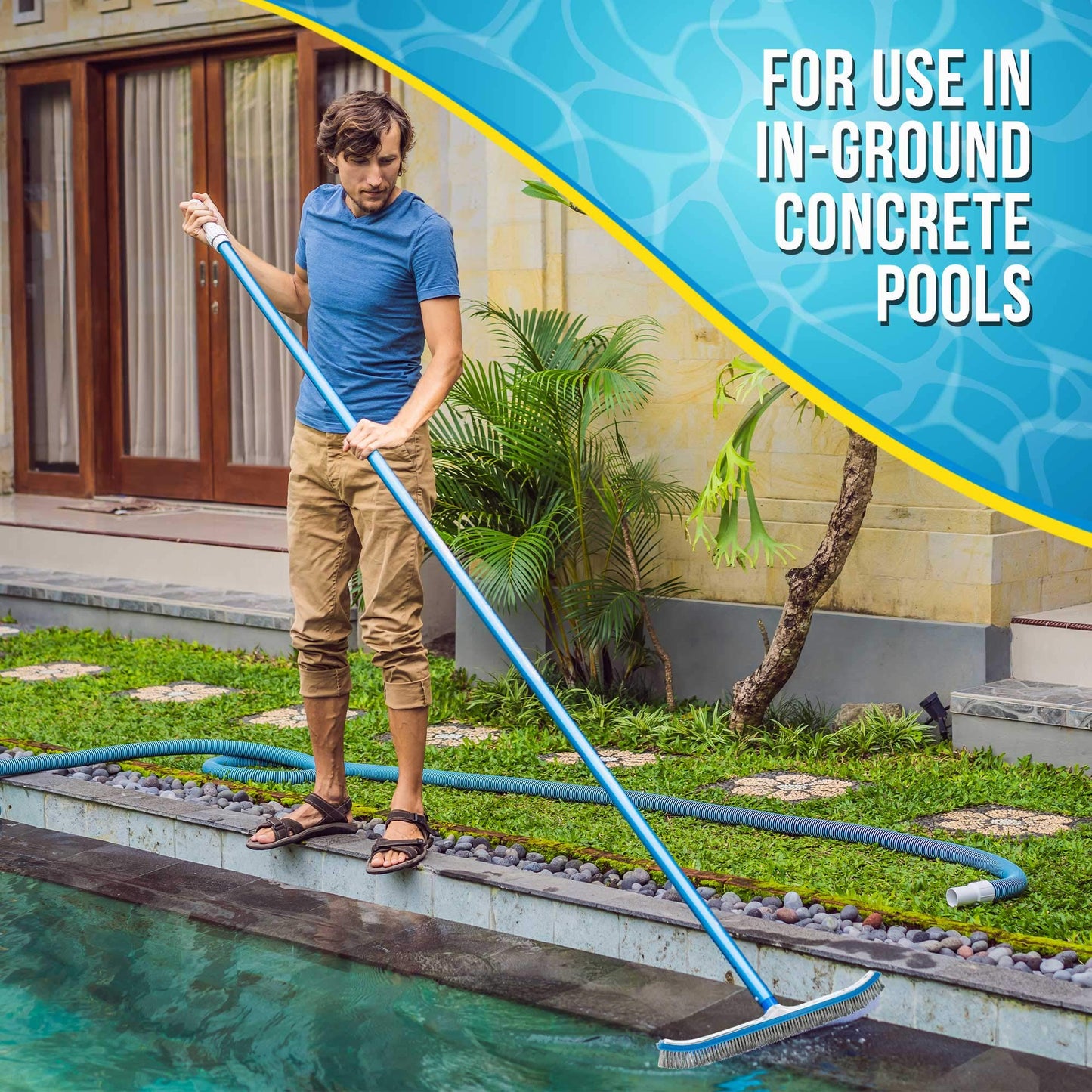U.S. Pool Supply Pool Brush Head for Inground Pools - 18" Stainless Steel Pool Brush, Metal Wire Bristles, Scrubbing Scrubber Brushes - Remove Calcium Build-Up on Tiles, Rust Stains on Concrete Walls
