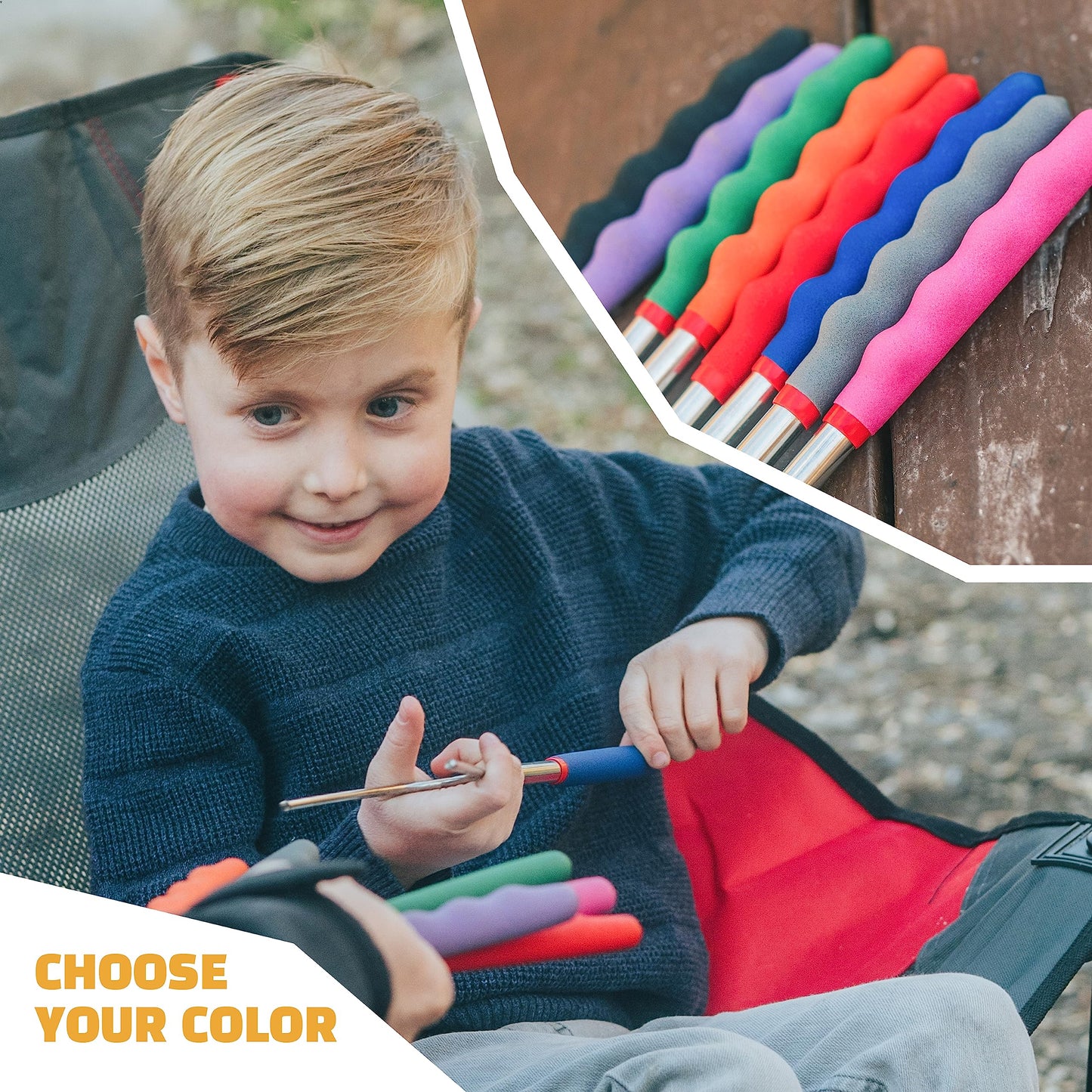 MalloMe Smores Sticks for Fire Pit Extra Long - Marshmallow Roasting Sticks Smores Kit -Smore Skewers Hot Dog Fork Campfire Cooking Equipment, Camping Essentials,Outdoor Campfire Accessories 45"20Pack
