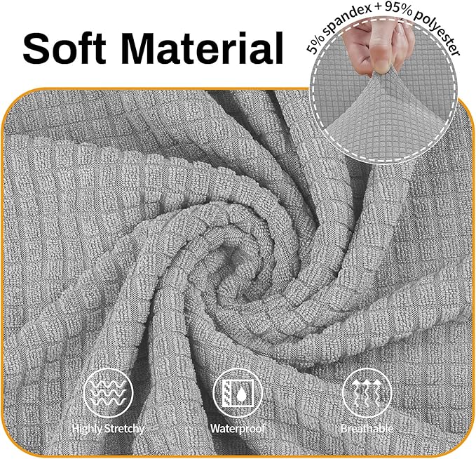 Asnomy Couch Covers for 3 Cushion Couch Stretch Sofa Covers Slipcovers, Pet Protector Furniture Covers for Dogs Cats Spandex Jacquard Fabric Small Checks （Large，Silver）