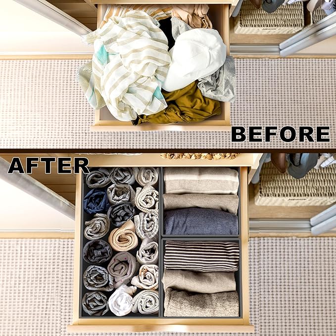 Simple Houseware Foldable Drawer Organizer for Clothes/Underwear/Panty/Onesie Stocking Bin, Set of 12, Dark Gray