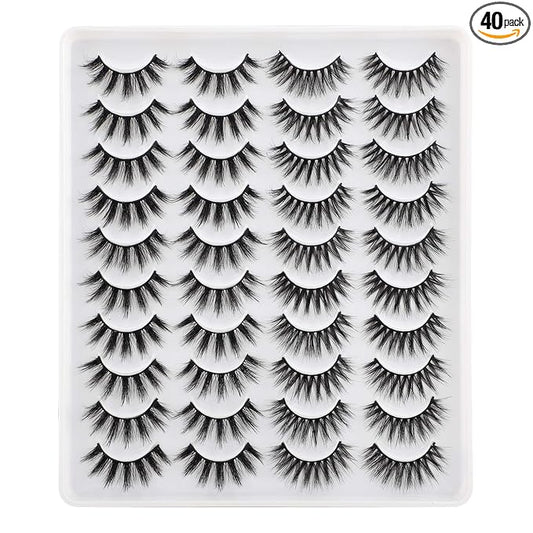 Lanflower Natural Lashes Pack Faux Mink Lashes Handmade Wholesale Strip Lashes 20 Pairs 2 Styles