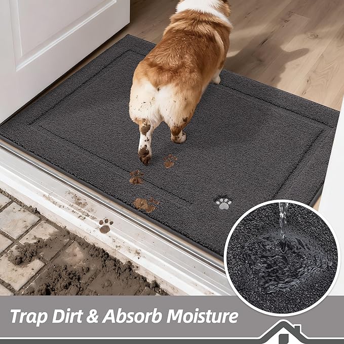 BEQHAUSE Dog Door Mat for Mud Paws Dirt Trapper Doormat Non-Slip Entryway Rugs Absorbent Welcome Mat Washable Indoor Floor Mat Low-Profile for Front Door, 32" x 70", Dark Grey