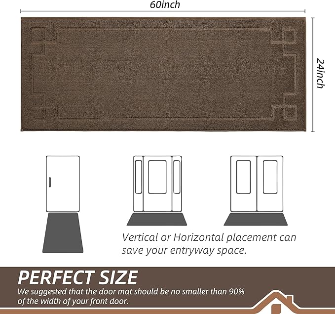 BEQHAUSE Door Mat 24" x 60", Non-Slip Door Mats Indoor Entryway Rugs Washable Low-Profile Absorbent and Stain Resist Floor Mats, Dog Door Mat for Front Back Door, Mud Wet Shoes & Paws, Brown