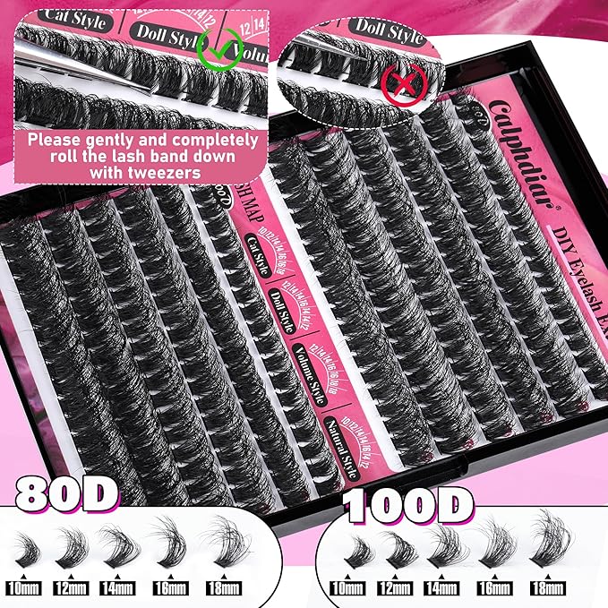 Calphdiar Lash Clusters 80D+100D Thick Eyelash Clusters D-curly Cluster EyelashÃ¢ÂÂExtensions Russian Cluster Lashes Wispy Lashes Clusters 234pcs False Mink Eyelashes 10-18mm DIY Lash Extension