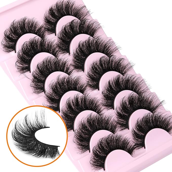 Mink Lashes Thick Eyelashes Flutter Volume False Eyelashes 20MM Long Fake Eyelashes Dramatic Full 5D Faux Mink Eyelashes Big Eye Lashes 7 Pairs ALICROWN