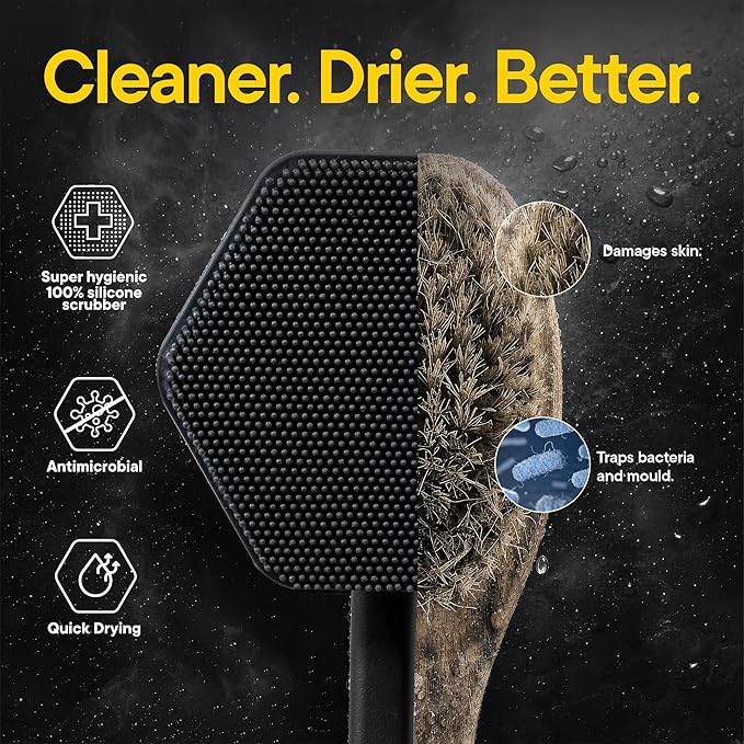 TOOLETRIES Silicone Back Scrubber for Shower, Exfoliating Body & Bath Brush, Long Ergonomic Handle, Non-Slip Grip for Hard-to-Reach Areas, Hygienic Silicone Bath Accessory for Men & Women - Charcoal