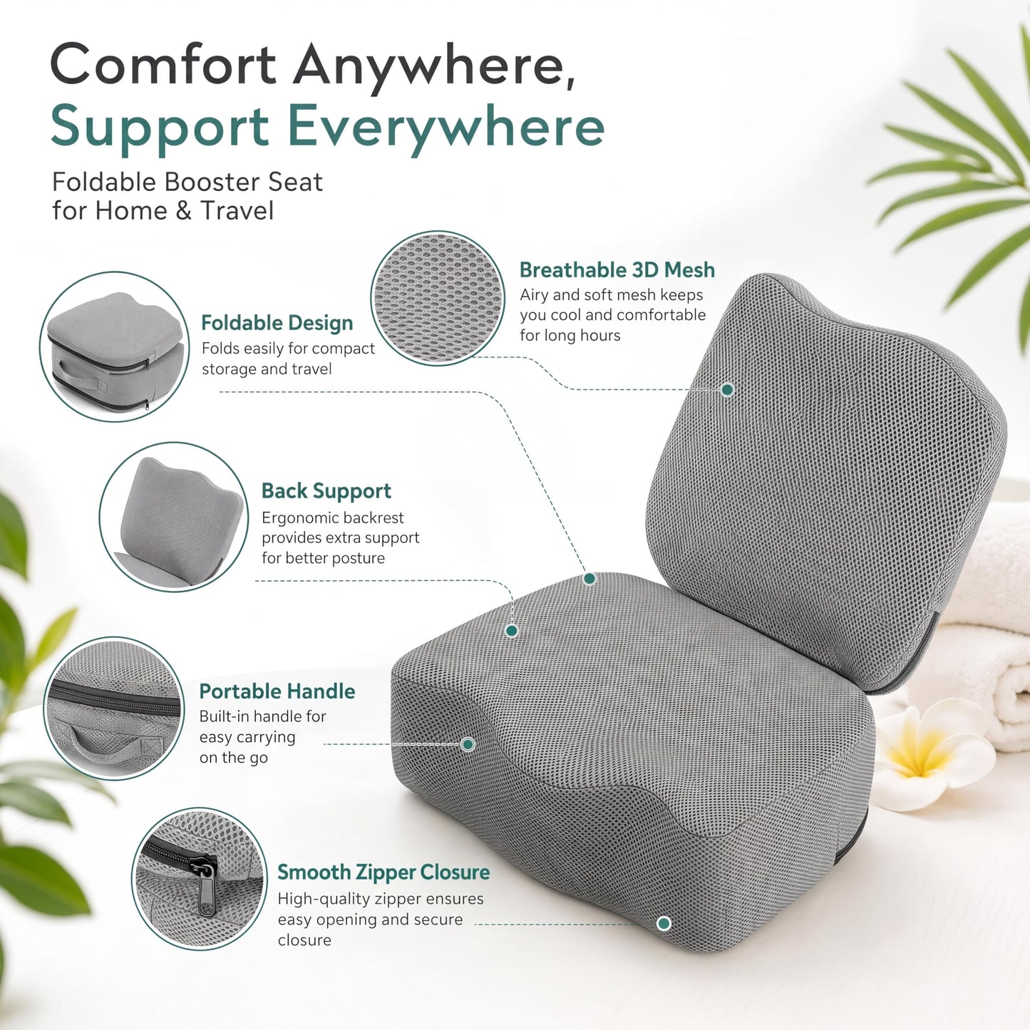 Yerliker 2 Pcs Foldable Hot Tub Booster Seat for Adults Adjustable 2 Heights up to 6.3", Weighted Booster Seat 3D Air Mesh Hot Tub Accessories Quick Dry Micro Dot Non Slip for Spa Bathtub Pool (Gray)