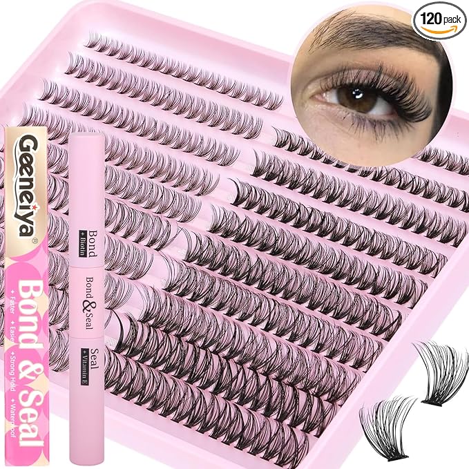 Geeneiya 20D+40D Lash Extension Kit Wispy Lash Clusters Kt Natural Cluster Eyelash Extensions with Waterproof Lash Bond and Seal