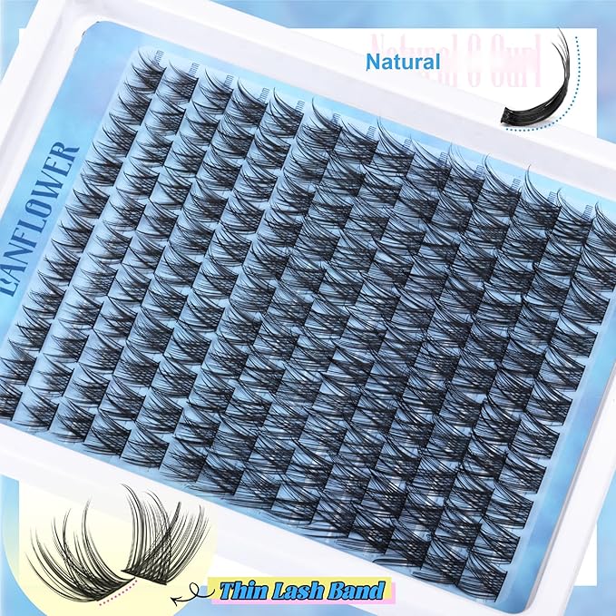 Wispy Lash Clusters Kit Natural Lash Extension Kit C Curved Eyelash Extension Kit 10-16mm Eyelash Clusters Thin Band Cluster Eyelash Extensions Kit 154pcs Individual Lashes by Lanflower