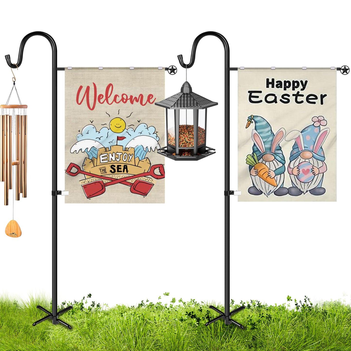 XDW-GIFTS Garden Flag Stand, Sturdy 2-Pack Flag Pole Holder with Shepherd Hook for Yard Decorations Outdoor Garden Flag Holder for 28''x40'' Flags 60 in Heavy Duty Yard Flag Post Stake (Without Flag)
