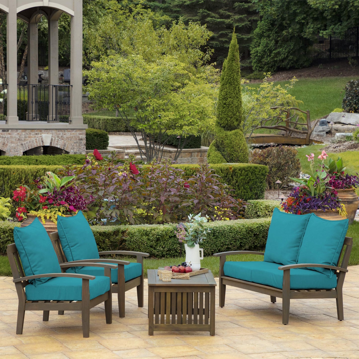 Arden Outdoor Deep Seat Cushion Set (2-Pack), 22 in x 24 in, Weather-Proof, Rain-Proof, Fade Resistant Patio Cushion for Chair, Sofa, and Couch Lake Blue Leala