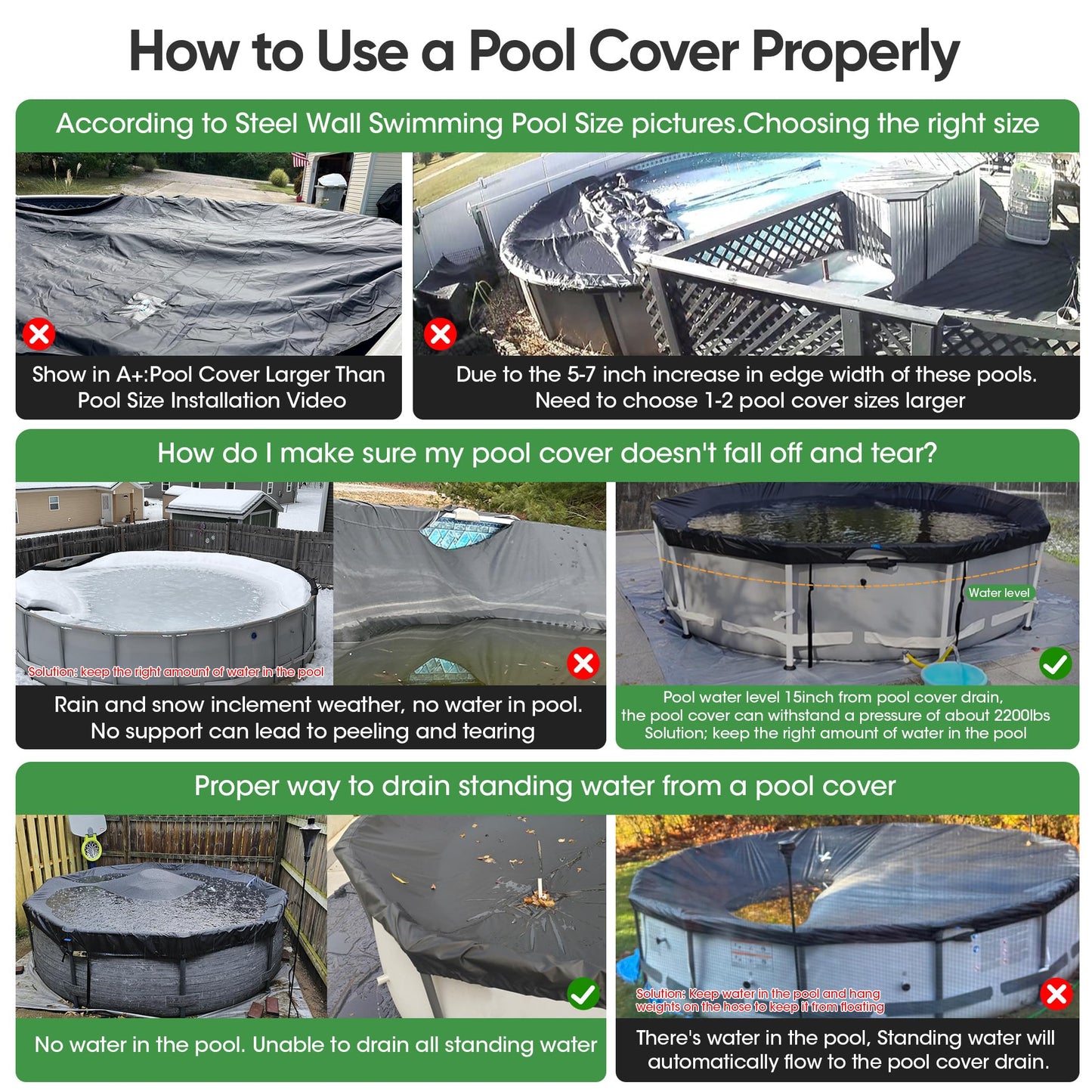 SIHAIAN 14 Ft Round Pool Cover, with Automatic Drain Pool Cover, Patented One-Piece Tensioning System Above Ground Pool Cover, Preventing Waterlogging, Yarn-Dyed Oxford Fabric Solar Pool Cover