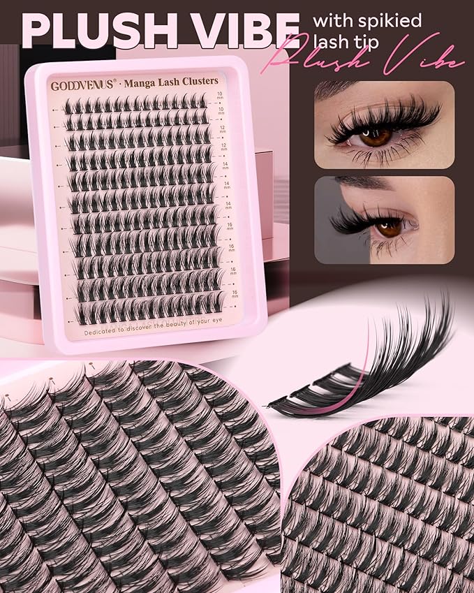 Fluffy Manga Lash Clusters Kit, Natural Wispy Cluster Eyelash Extensions, DIY Lash Extension at Home For Dolly Anime Look, Fairy Individual Lashes Kit with Waterproof Bond and Seal