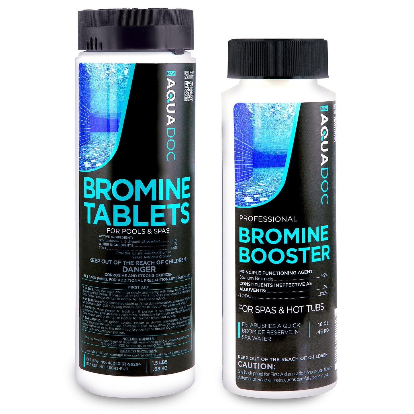AquaDoc Bromine Tablets and Booster Bundle for Spa Hot Tubs - Includes 1.5lb Spa Tablets and 1lb Bromine Booster - Made in USA