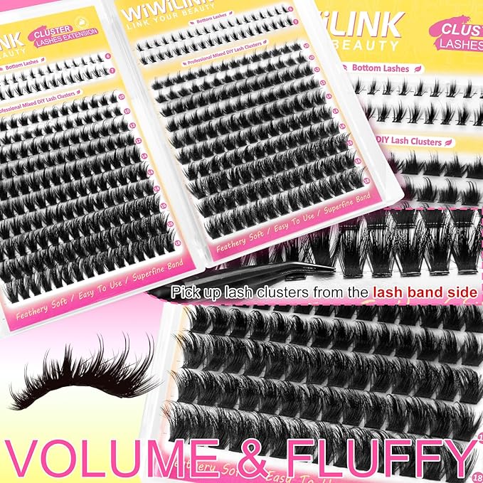 Lash Clusters Kit Cove Eyelash Clusters Manga with Bottom Lashes Anime 100D 150D Individual Lashes 10-18mm Wispy Cluster Eyelash Extensions Spiky D Curl Volume DIY Lash Extension Kit