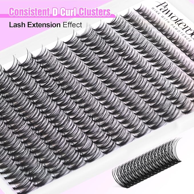 Pawotence Lash Extension Kit DIY 280pcs Individual Lash Clusters Kit 30D Cluster Eyelash Extensions Kit with Lash Bond and Seal, Lash Remover, Lash Tweezers for Self Use (30D, 8-15mm, All Kit)