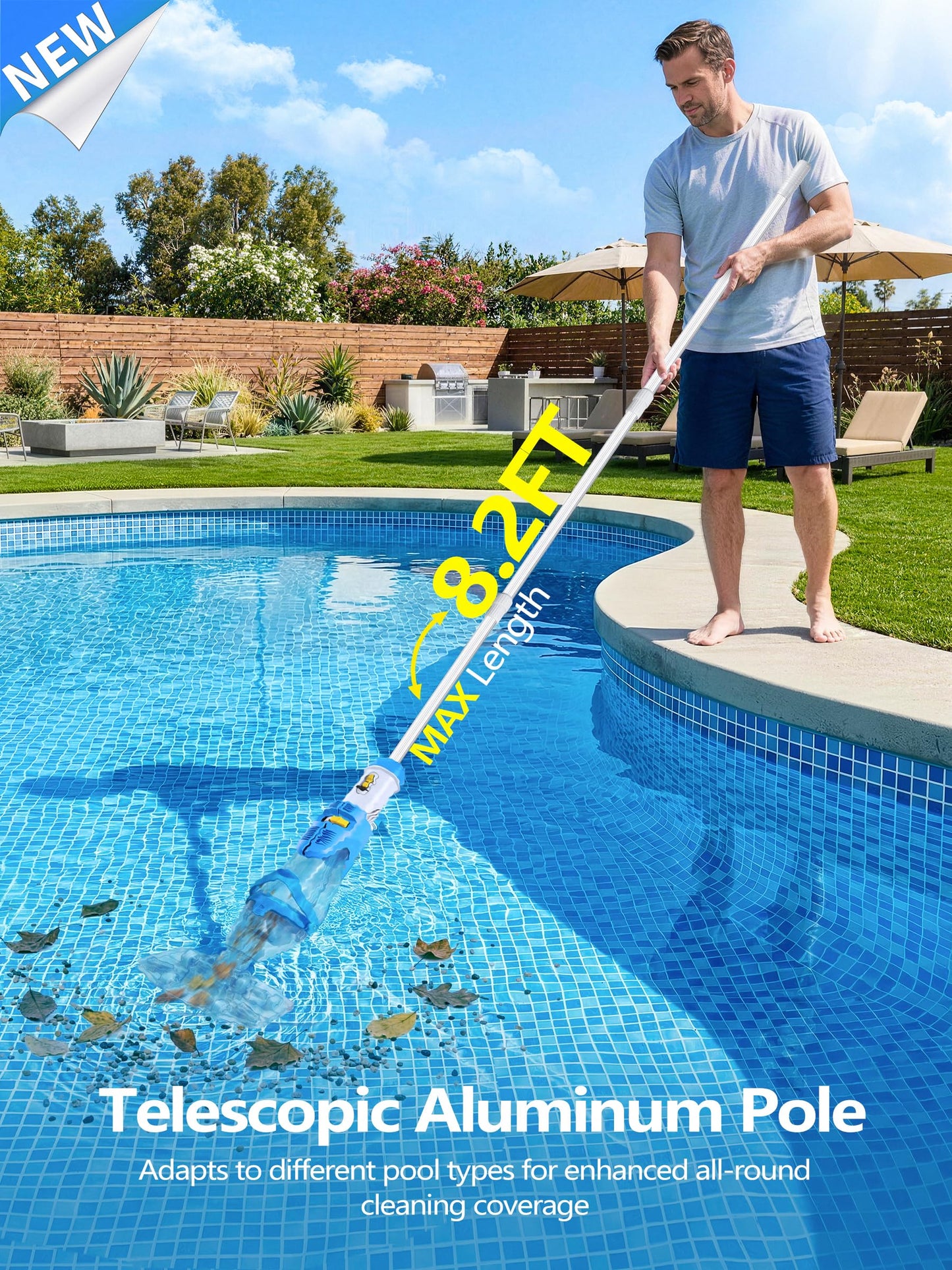LanOcean 2026 Newly Cordless Pool Vacuum for Inground Pool, Flow Adjustable, Transparent Brush Head–Visible Cleaning, 19 GPM Powerful Suction Handheld Pool Vacuum for Above Ground Pool, 70Mins Runtime