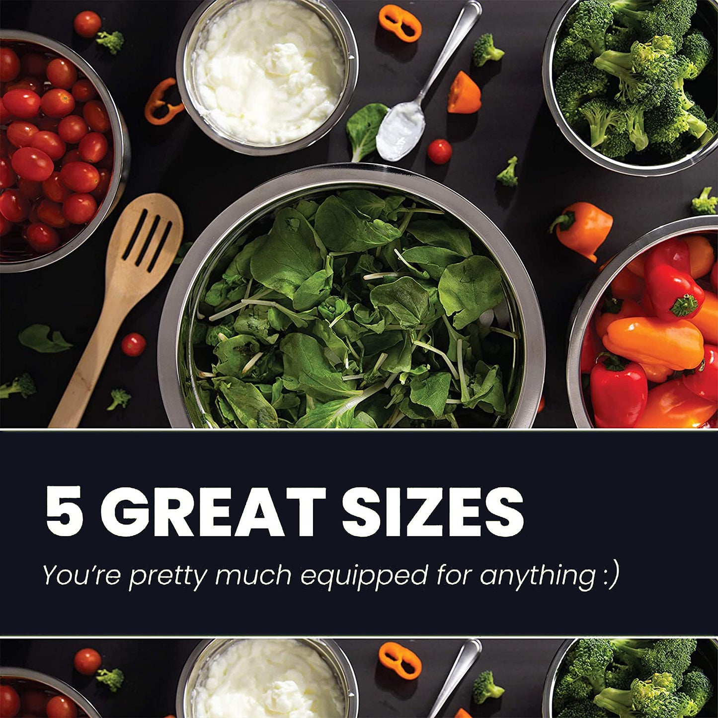 WHYSKO Meal Prep Stainless Steel Mixing Bowls Set, Home, Refrigerator, and Kitchen Food Storage Organizers | Ecofriendly, Reusable, Heavy Duty (Black)