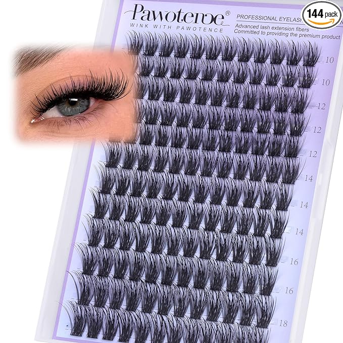 Pawotence Lash Clusters Fairy Eyelash Clusters 10-18mm Wispy Lashes Cluster Eyelash Extensions 144pcs Wet Individual Cluster Lashes Full False Eyelashes for DIY Lash Extension