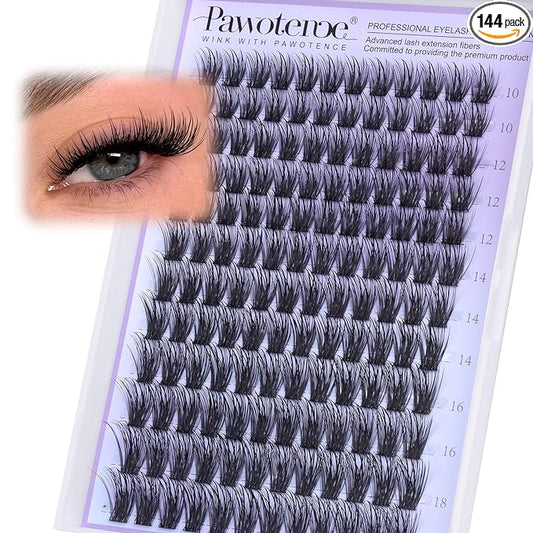 Pawotence Lash Clusters Fairy Eyelash Clusters 10-18mm Wispy Lashes Cluster Eyelash Extensions 144pcs Wet Individual Cluster Lashes Full False Eyelashes for DIY Lash Extension