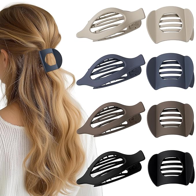 8 Pack Flat Hair Clips for Women, Matte Flat Claw Clips for Thick & Thin Hair No-Slip Strong Hold Hair Barrettes, French Duckbill Styling Accessories for Women