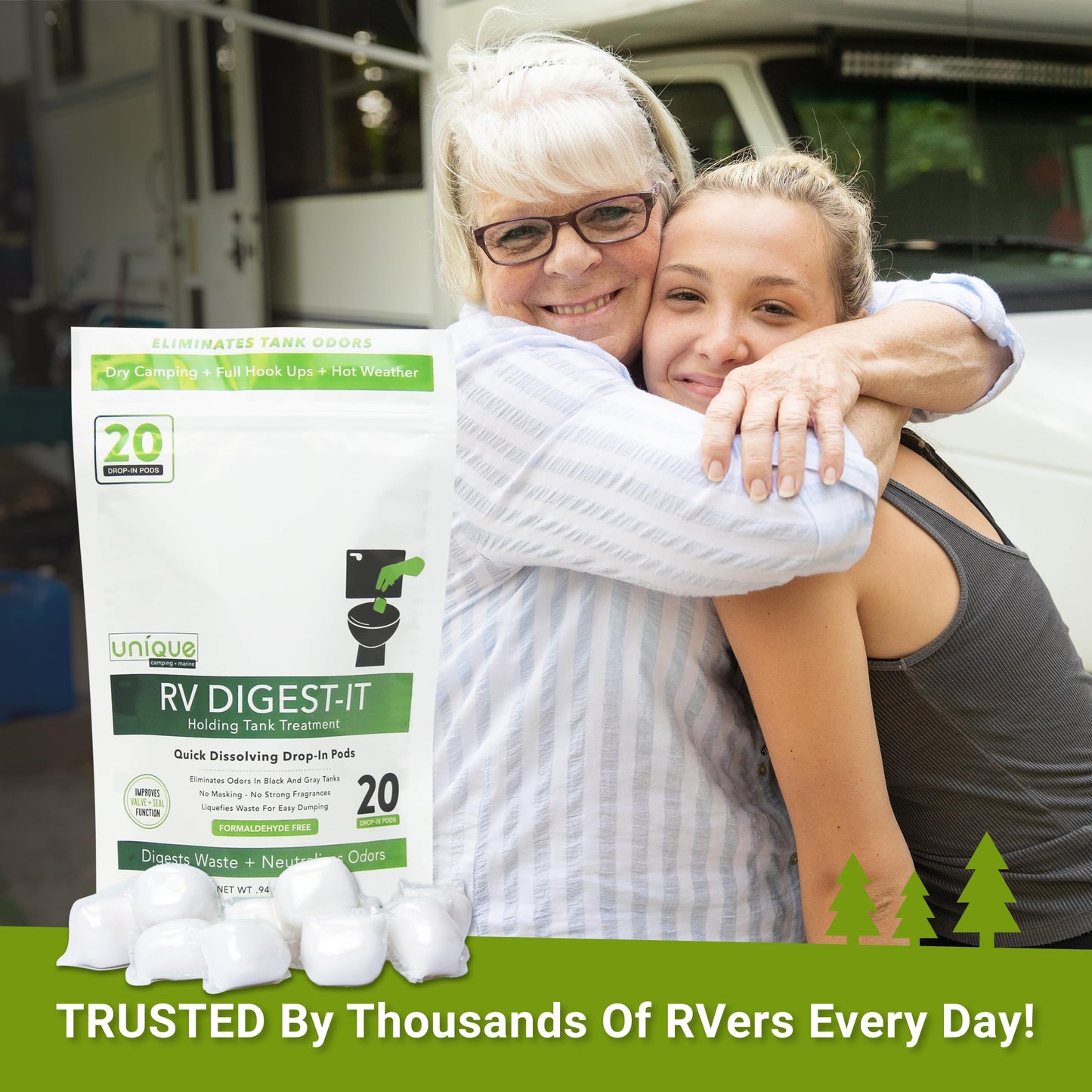 Unique RV Digest-It RV Toilet Treatment, Drop-In Pod - Convenient, Dissolvable, Mess-Free - Eliminates Odors and Liquifies Waste (60 Pods)