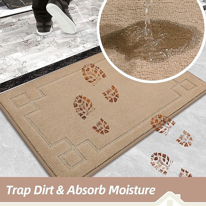 BEQHAUSE Door Mat 24" x 36", Non-Slip Door Mats Indoor Entryway Rugs Washable Low-Profile Absorbent and Stain Resist Floor Mats, Dog Door Mat for Front Back Door, Mud Wet Shoes & Paws, Beige