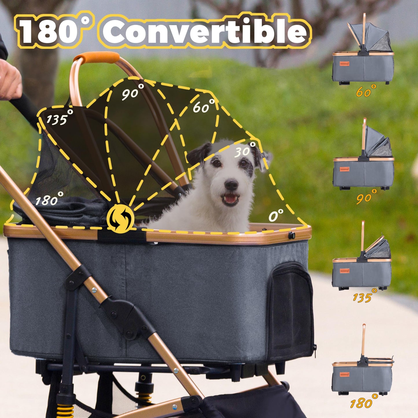 GdnWings Pet Stroller for Small Dogs, Lightweight Small Dog Stroller for Dogs Cats with 6 Shock Absorption System, Detachable Carrier Suitable for Car Seat & Hand Carry, Safe Outings, Gray