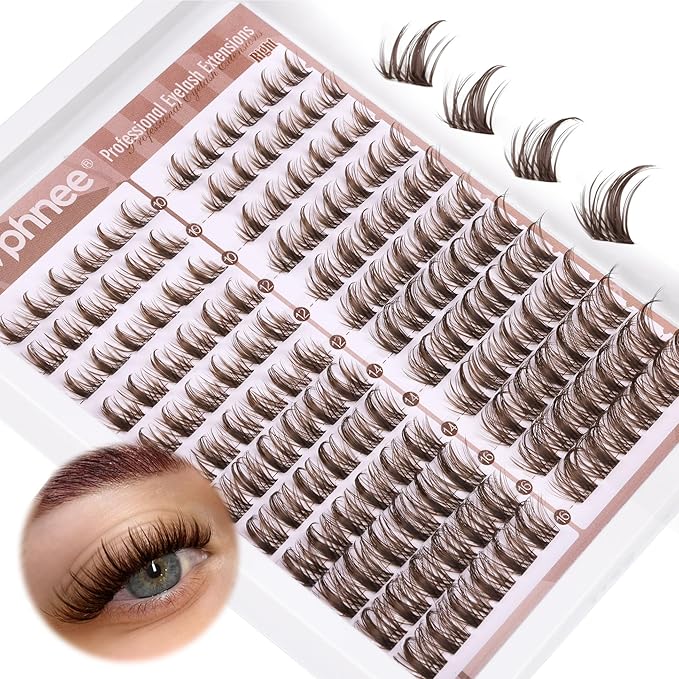 Brown Lash Clusters Natural Lash Individuals 144 Pcs Eyelash Extensions Wispy Lash Extensions D-Curly Dark Brown Eyelash Clusters 10-16MM DIY False Eyelashes at Home by Mavphnee