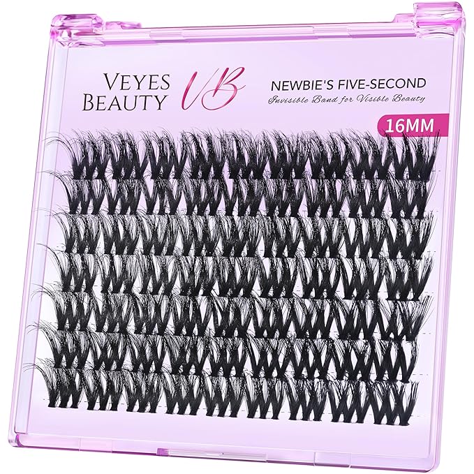 VEYESBEAUTY Lash Clusters Fluffy Individual Lash Extensions VBmuse 3D Layered Volume Eyelashes Thin & Invisible Band Wispy Faux Mink Lash Newbie's Five-Second Length 16mm