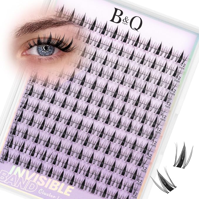 B&Q Fairy Lash Clusters Invisible Band False Eyelashes Clusters Natural Cluster Eyelash Extensions Comfortable Individual Lashes Extension DIY Soft Eyelash Clusters（Fairy-12mm）