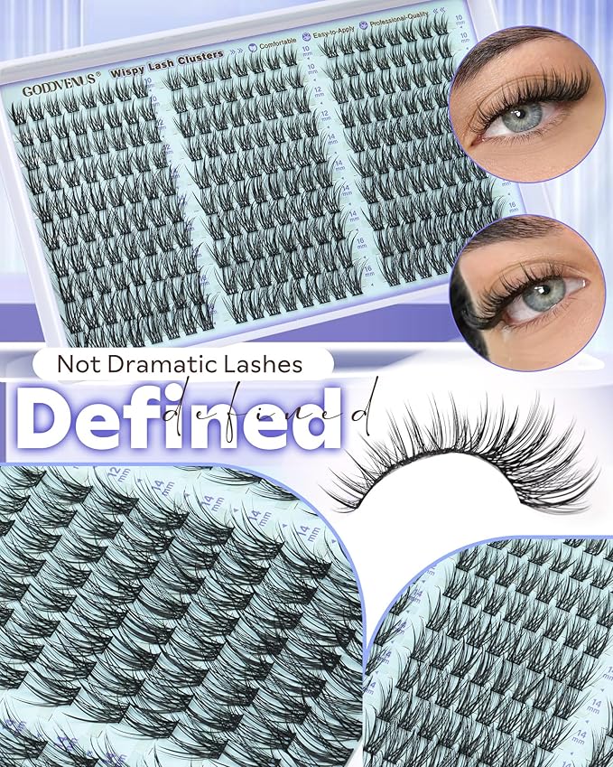 Goddvenus Wispy Lash Clusters Natural Eyelash Clusters No Makeup Look Cluster Eyelash Extensions 10-16mm DIY Lash Extension CC Curve