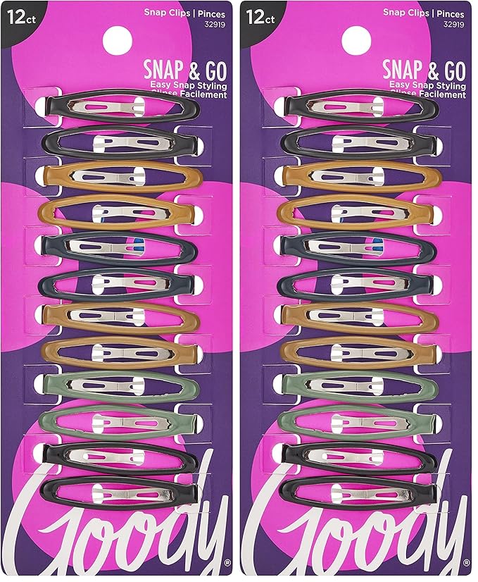 Goody Hair Snap Clips, 12 Count, Pack of 2 | Epoxy Contour | Assorted Colors | Snap Into Place | For All Hair Types