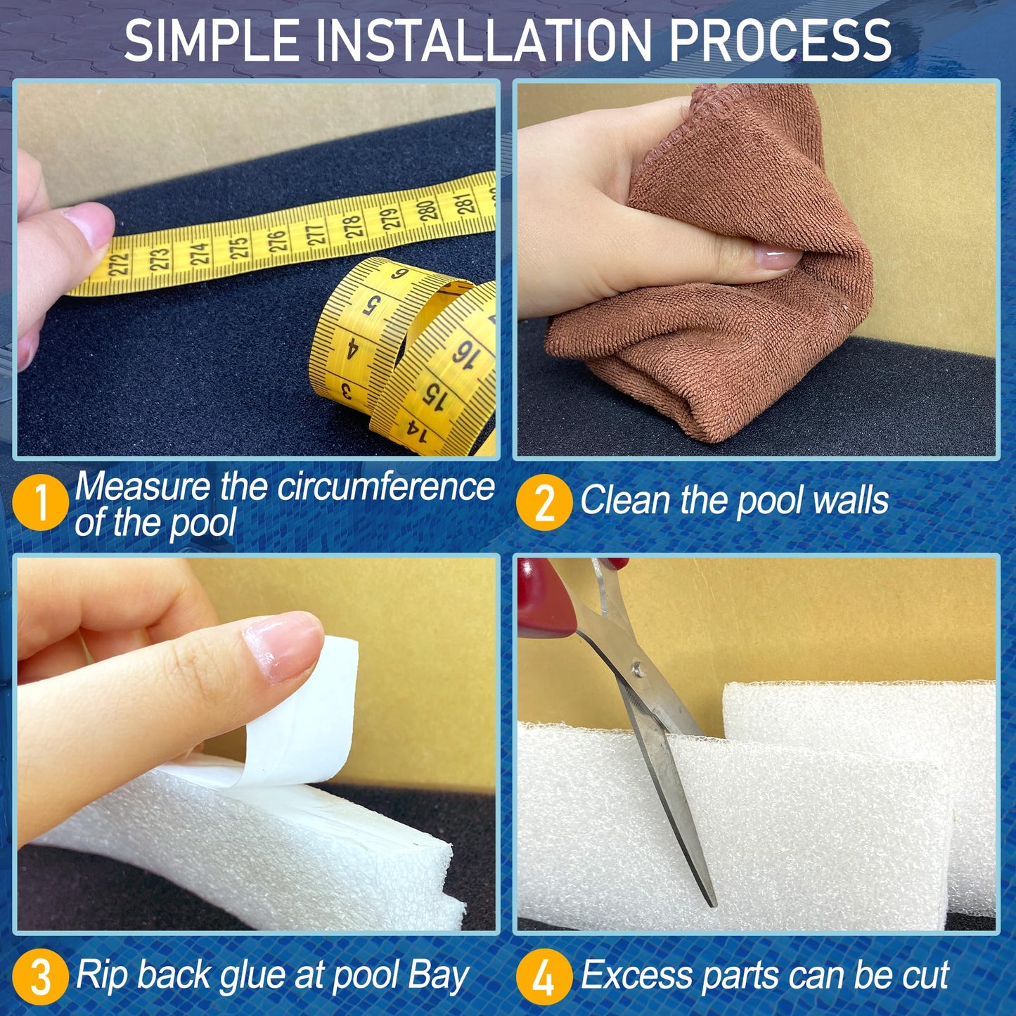 Desunqin 46.5" 18PCS Peel and Stick Pool Cove for 21' Round Above Ground Pool, Closed Cell Foam Peel and Stick Above Ground Pool Cove with Adhesive Backing, Protect Pool Liner, Prevents Excess Wear