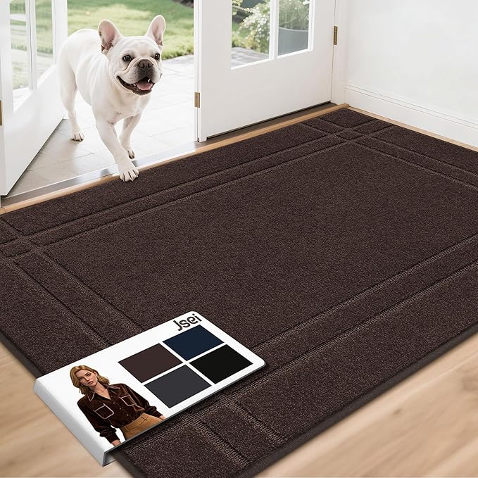 JSEI Entryway Rugs Doormat 36"x60", Non-Slip Dirt Trapper Door Mats Indoor, Washable Absorbent and Stain Resist Welcome Floor Mat for Front Door, Dog Door Mat, Dirty Wet Shoes & Paws, Brown