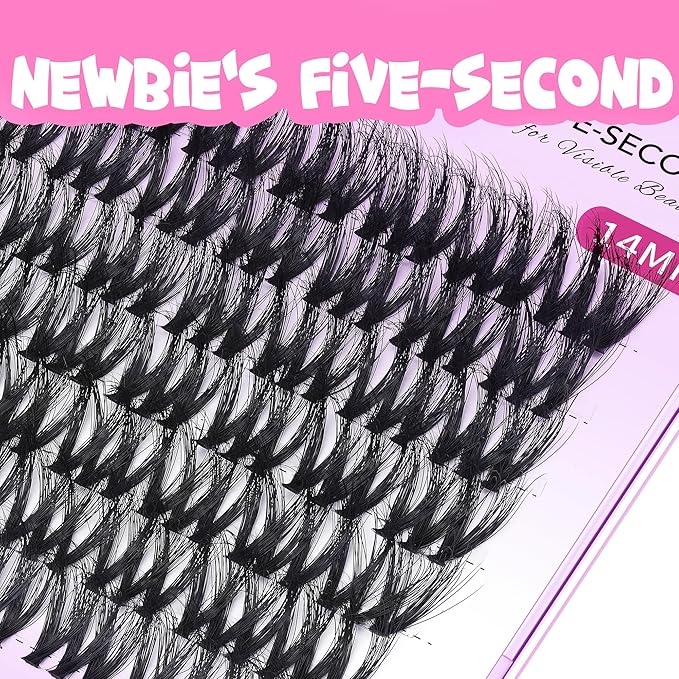 VEYESBEAUTY Lash Clusters Fluffy Individual Lash Extensions VBmuse 3D Layered Volume Eyelashes Thin & Invisible Band Wispy Faux Mink Lash Newbie's Five-Second Length 14mm