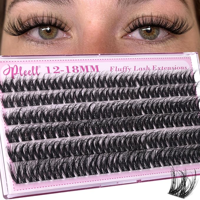 Fluffy Lash Clusters Wispy Eyelash Clusters 10-18MM D-Curl Cluster Eyelash Extensions Natural Lashes Clusters Fluant Cluster Lashes with Soft Thin Band by Pleell