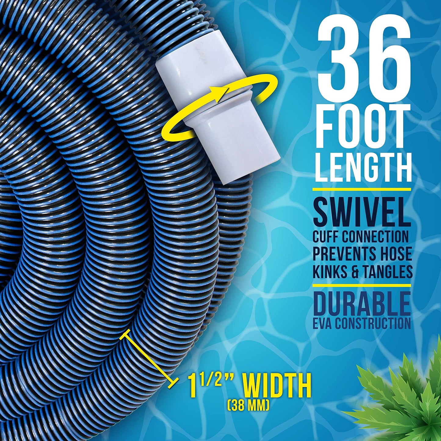 U.S. Pool Supply Pool Vacuum Hose - 1-1/2" x 36' Professional Heavy Duty Pool Hose for Inground, Spiral Wound with Kink-Free Swivel Cuff - Connect to Vacuum Heads, Skimmer, Cleaner, Filter Pump Inlet