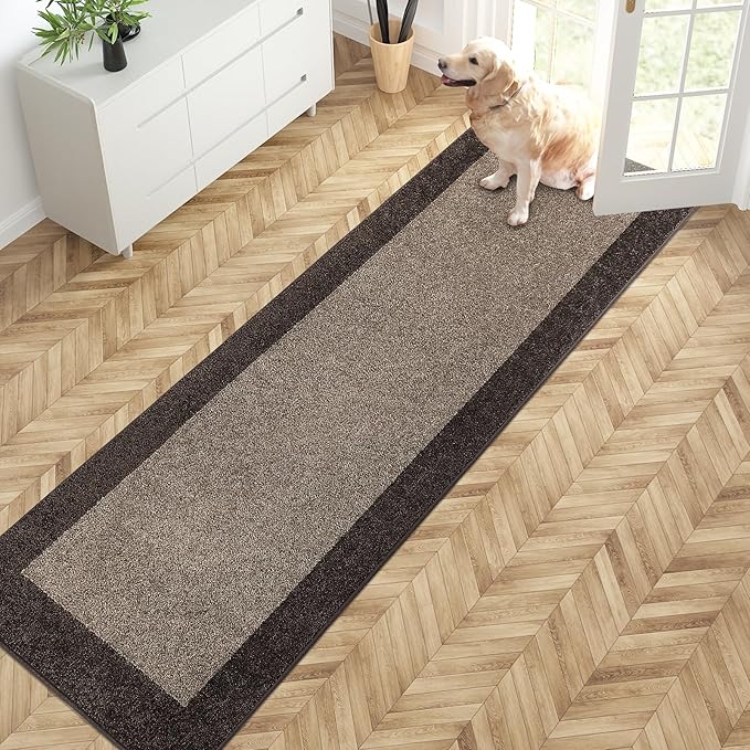 PURRUGS Dirt Trapping Door Mat 24" x 84", Non-Slip Washable Entry Mat, Dog Doormat, Front Door Mat, Super Absorbent Entrance Mat for Muddy Shoes & Paws, Grayish Brown & Coffee