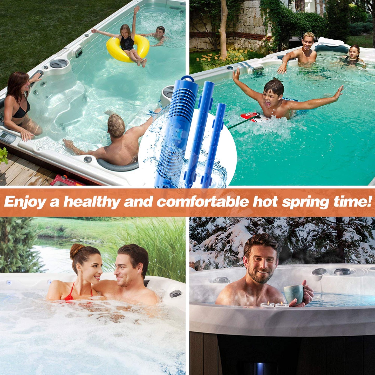 Bilinavy Spa in-Filter Mineral Sticks Parts for Hot Tub Filter Cartridge, Last for 4 Months, Blue, 2PCS